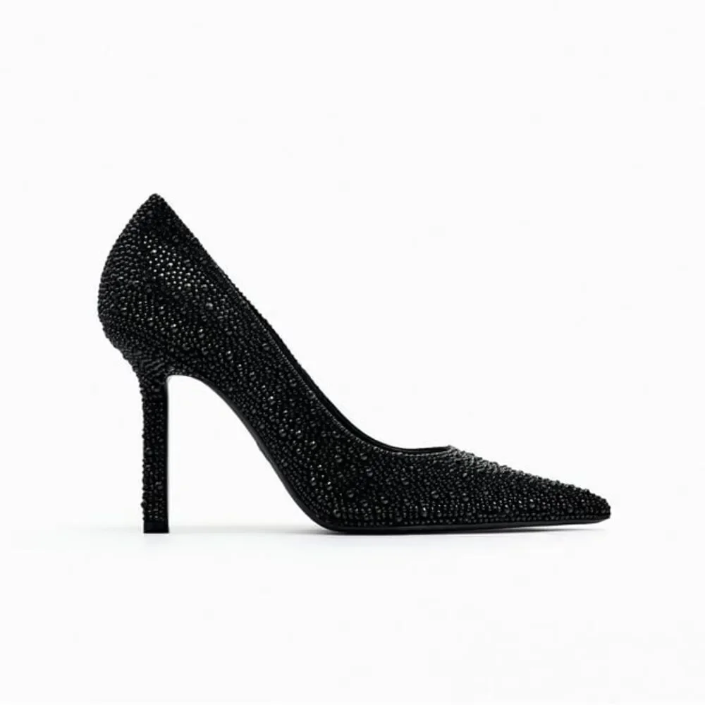 ZARA CRYSTAL HIGH HEELED SHOES BLACK